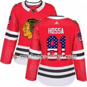 Adidas Maillot de Hockey Chicago Blackhawks Marian Hossa 81 2017-2018 Rouge USA Flag Fashion Authentic - Femme